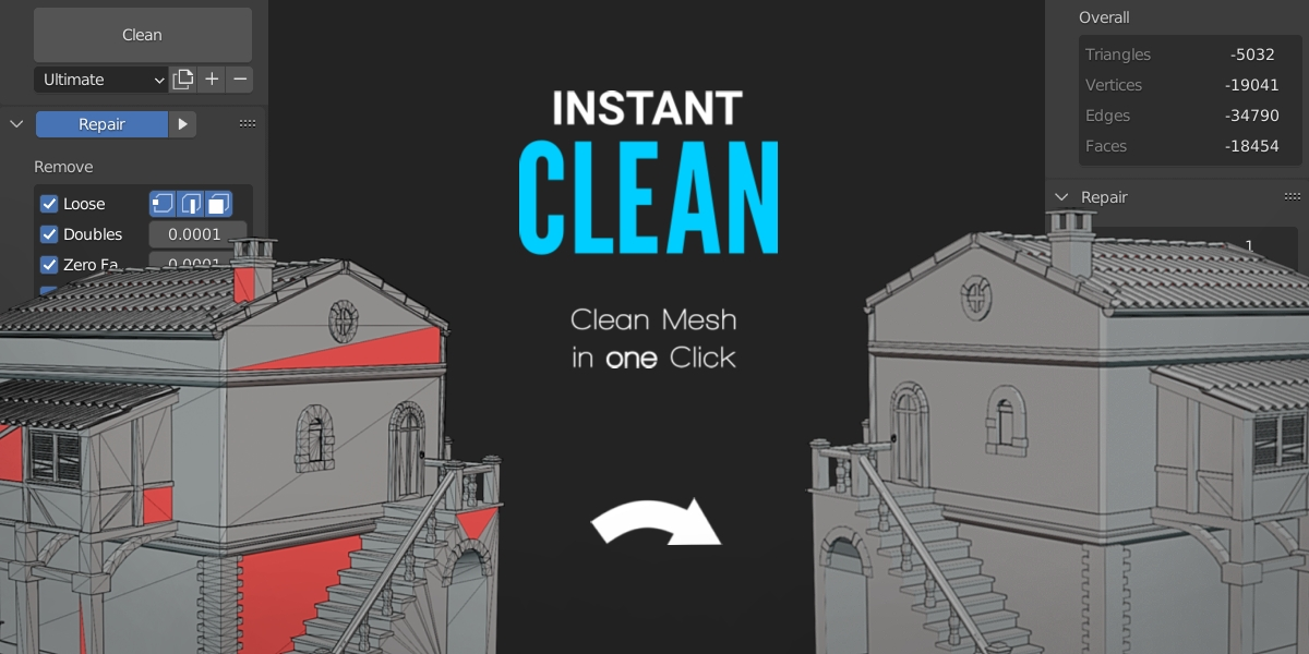 Blender网格清洁工具 Instant Clean 2.2